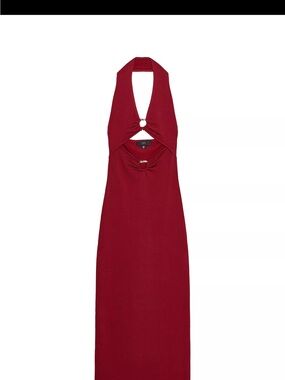 Zara Red Halter Cutout Maxi Dress